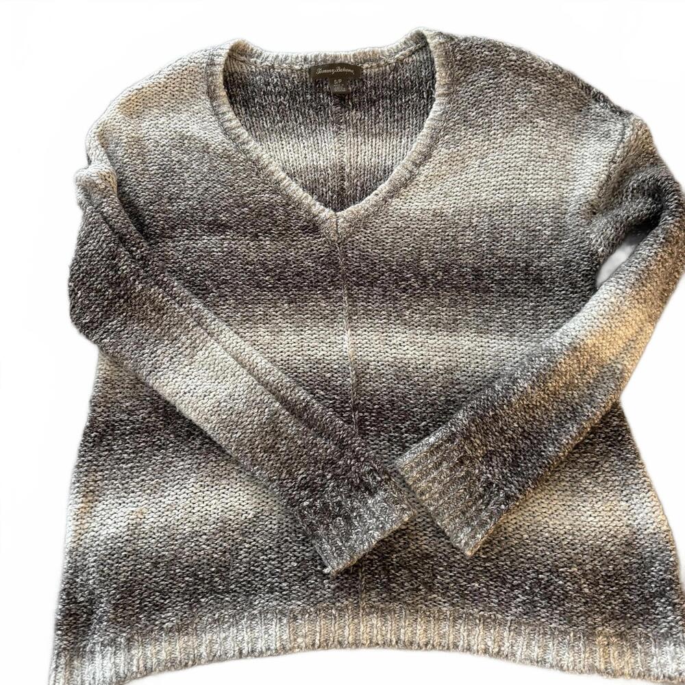 TOMMY BAHAMA ombre striped brown/cream v neck loose knit oversized sweater SZ S